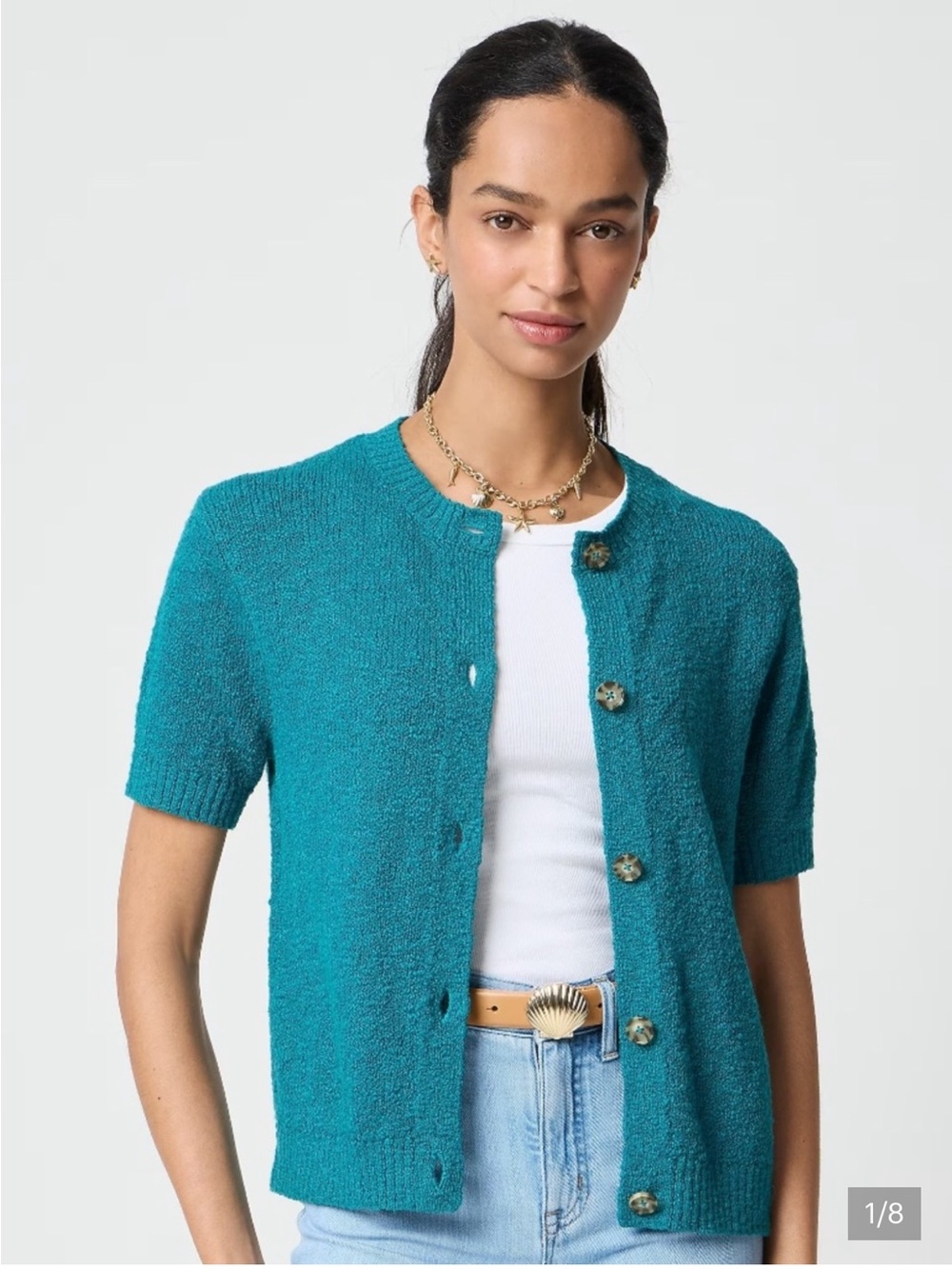 J. Crew Factory Short-sleeve slub cardigan sweater - green